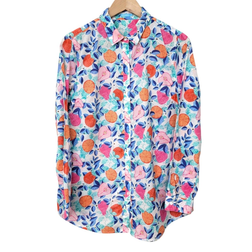J McLaughlin Shirt Womens Large Button‎ Up Lois Callery Fruits Resort Vacation